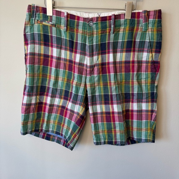 Vtg POLO Ralph Lauren Mens 35 Madras Plaid Cotton Preppy Summer Shorts - Picture 1 of 6